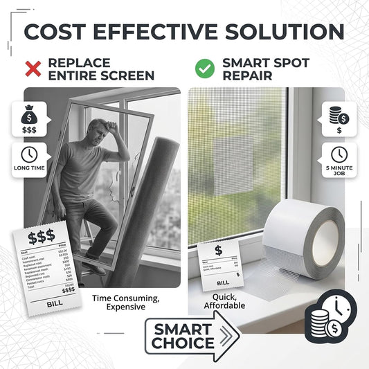 Window Screen Repair Tape 2 in x 16 Ft Grey, Easy Cut Strong Adhesive Waterproof Mesh Patch Kit for Door Tears, Holes Tents