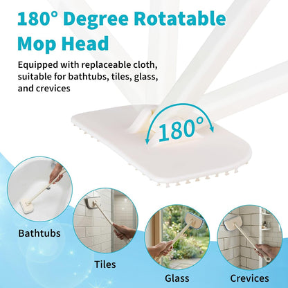 Tub Brush Scrubber with Long Handle, Durable Tub Scrubber with 4 Versatile Cleaning Heads, No-Scratch, Powerful Deep-Clean Tile Scrubbers, for Shower Bathroom Kitchen Bathtub Toilet