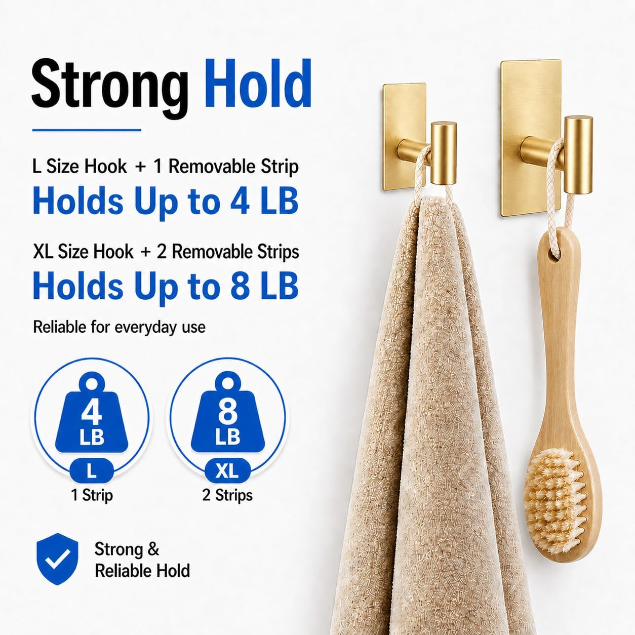 Removable Towel Hooks for Bathrooms, Heavy Duty Adhesive Hooks for Walls No Damage, Black Home Storage Hooks for Inside Shower, Sticky Hooks for Hanging Robe Coat Loofah Clothes Kitchen, 14Pcs Sus304