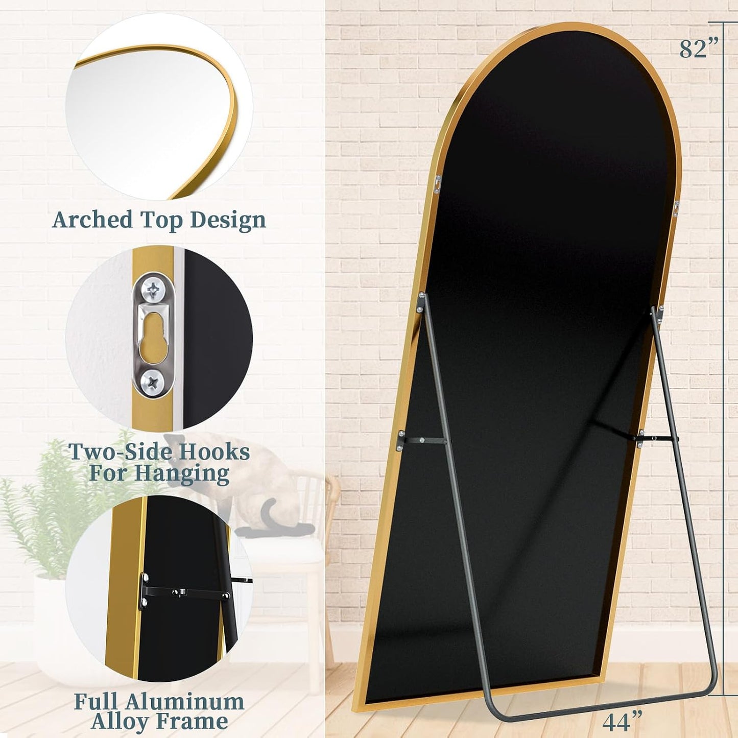 Full Length Mirror with Stand, 71"x28" Arched Full Body Large Stand Up Aluminum Frame Floor Standing Mirror, Freestanding Hanging Leaning Mounted for Bedroom Living Room Entryway Gold