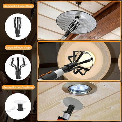 20ft Light Bulb Changer & High Ceiling Duster Kit, 4-12ft Extension Pole | 9Pcs High Duster Kit - Heavy Duty Extansion Pole, Ceiling Fan Duster, Cobweb & Microfiber Duster, Window Squeegee & Cleaner