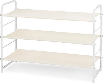 Simple Trending 3-Tier Stackable Shoe Rack, Expandable & Adjustable Shoe Shelf Storage Organizer, Wire Grid, Black