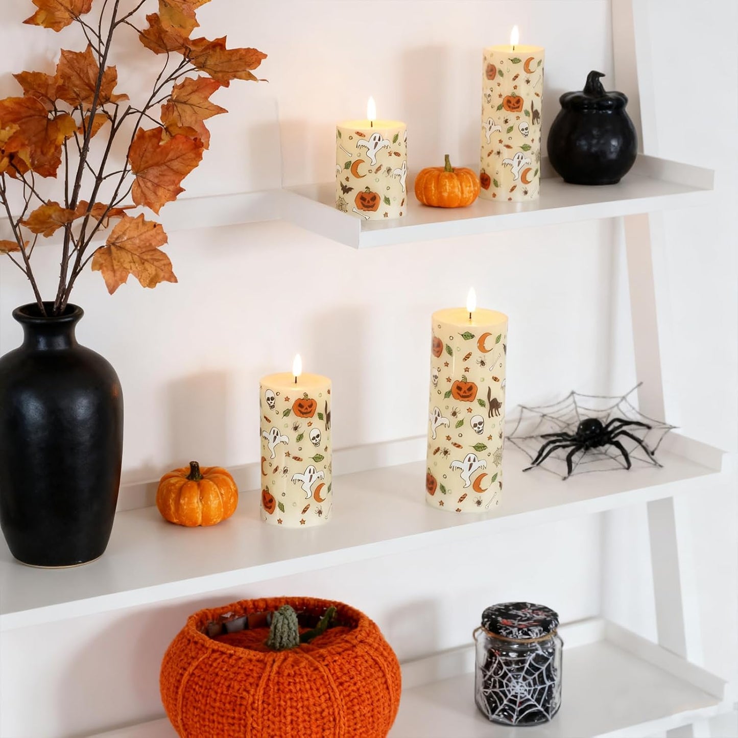 Lezonic Ivory LED Flameless Candles with Remote Timer, 4 Pack Battery Operated Candles Flickering, Grease Design Real Wax Pillar for Wedding Decor, Centerpiece, Birthday Gifts (4/5/6/8 Inch)