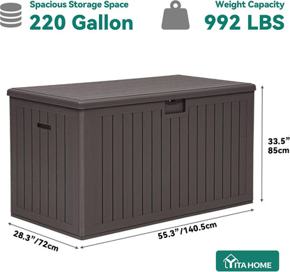 YITAHOME 100 Gallon Large Outdoor Deck Box | Waterproof Resin Storage Box, Lockable Indoor Outdoor Storage Container for Patio Furniture Cushions, Pool Accessories