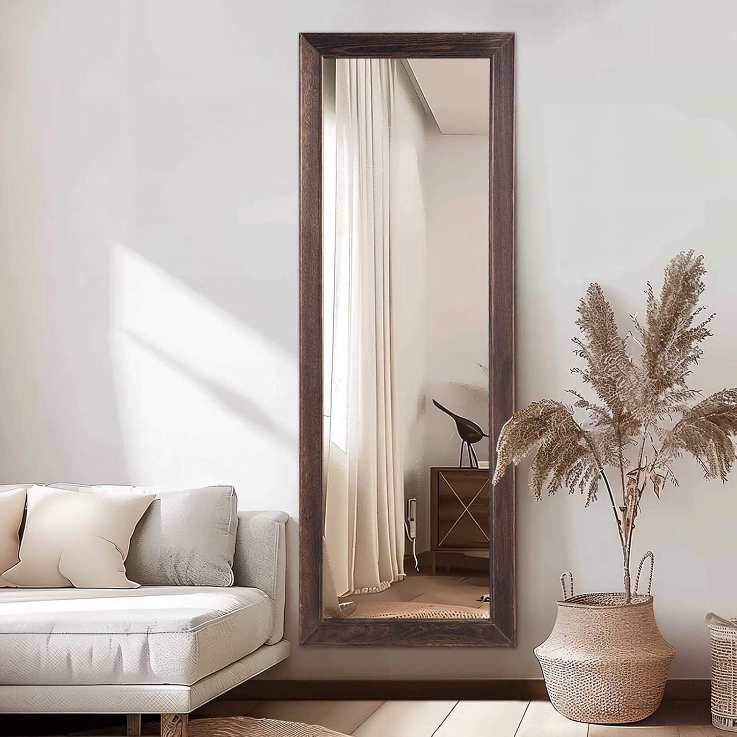 MELOMOIR Rustic Farmhouse Full Length Mirror, 64"x21" Wood Frame Floor Mirror, Free Standing Leaning Hanging Mirror, Long Mirror for Bedroom Living Room Cloakroom