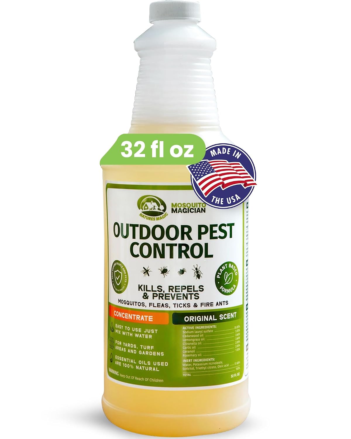 Mosquito Magician Liquid Concentrate – Kills Mosquitoes, Fleas & Fire Ants, Repels and Prevents Ticks – Essential Oil Yard Treatment Spray – Use with Sprayers, Foggers & Misting Systems – 32 oz, Mint