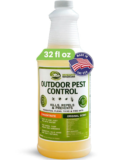 Mosquito Magician Liquid Concentrate – Kills Mosquitoes, Fleas & Fire Ants, Repels and Prevents Ticks – Essential Oil Yard Treatment Spray – Use with Sprayers, Foggers & Misting Systems – 32 oz, Mint
