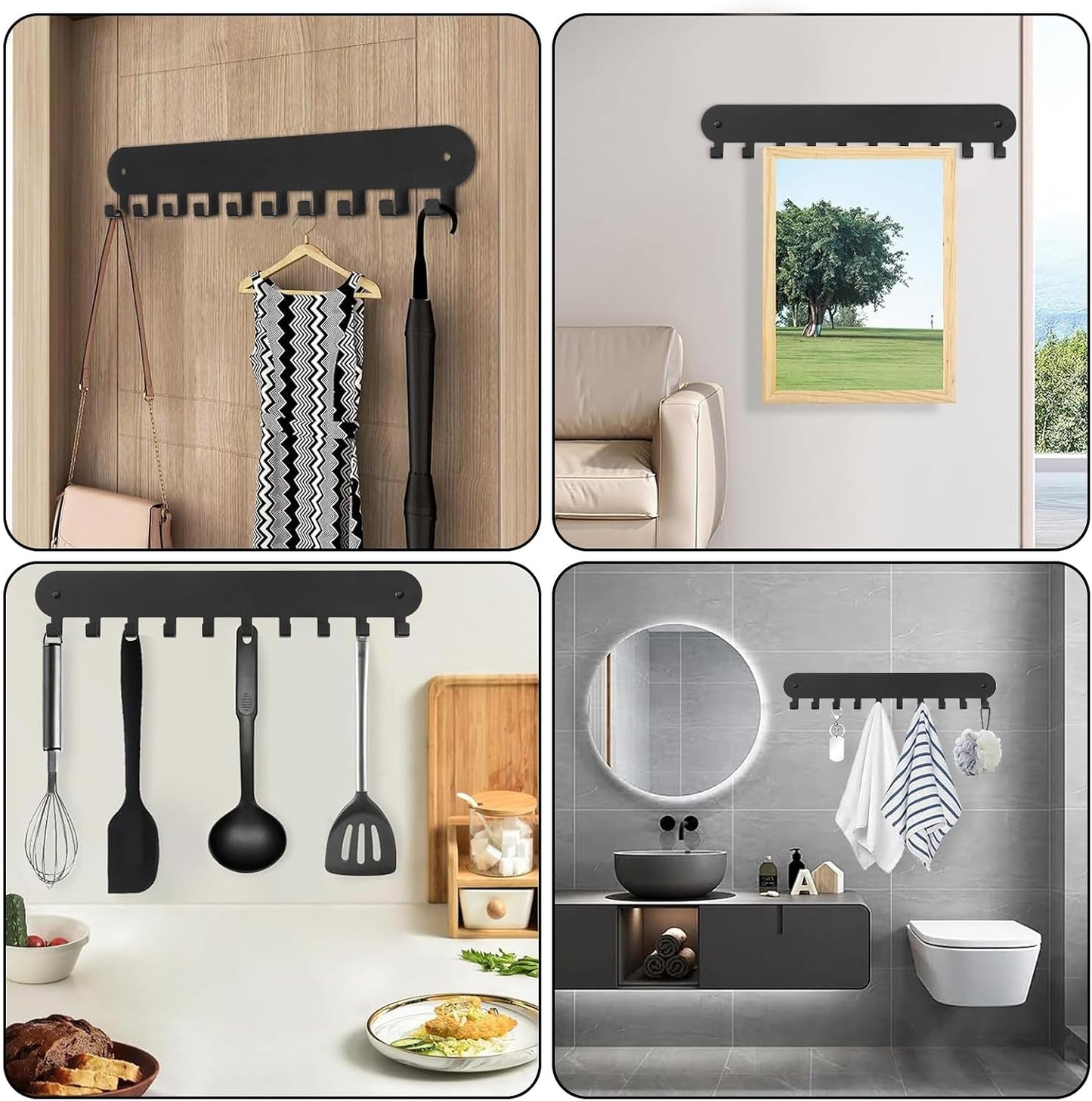 2 Pack Key Holder for Wall,Key Hooks with 10 Hooks,Key Holder Wall Mount Self Adhesive, Key Rack for Wall No Drill for Living Room, Kitchen, Bathroom, Garage (Black)