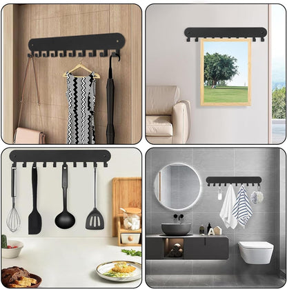 2 Pack Key Holder for Wall,Key Hooks with 10 Hooks,Key Holder Wall Mount Self Adhesive, Key Rack for Wall No Drill for Living Room, Kitchen, Bathroom, Garage (Black)