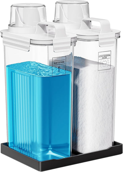 Laundry Detergent Dispenser for Laundry Room,94oz Fabric Softener Dispenser,Liquid Laundry Detergent Container,Laundry Detergent Organizer for Laundry Room Organization with 6 Labels,2 Pack