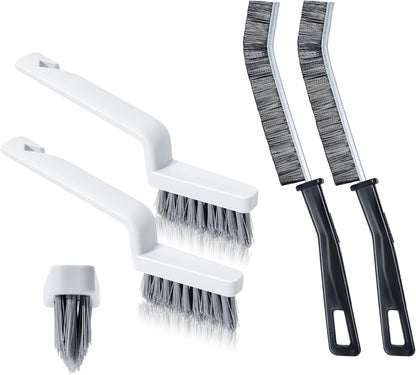 SIMPOR 4Pcs Grout Cleaner Brush Set, V Shape Grout Brush & Crevice Cleaning Brush, Stiff Tile Brush for Bathroom Kitchen Shower Floor Window Grout Cleaning Brush Gap Cleaning
