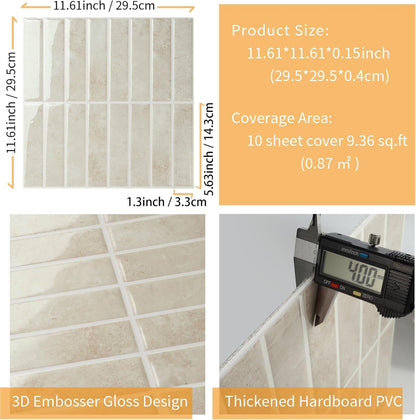Peel and Stick Backsplash Tiles for Kitchen Bathroom - 10 Sheets 11.61" x 11.61" 3D Self Adhesive Wall Tiles Waterproof Hard PVC Ceramic Tile Easy DIY Installation Green