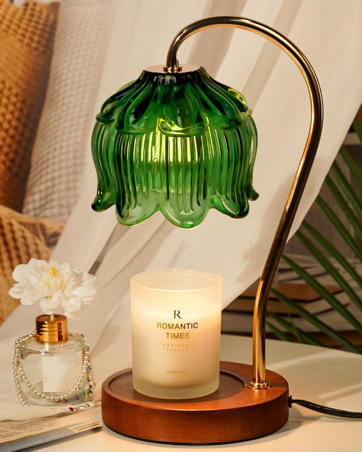 Funistree Flower Candle Warmer Lamp with Timer, Dimmable Candle Lamp Warmer, Christmas Birthday Gifts for Women Mom Her, Housewarming Home Decor, Lotus Wax Warmer for Yankee Candles - Lily Amber