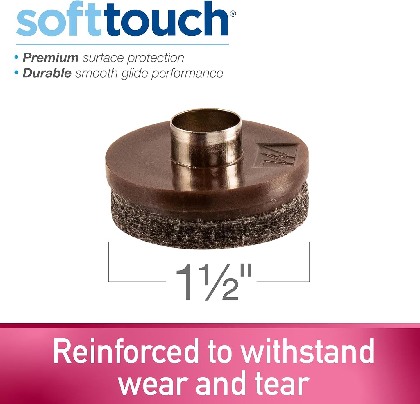 softtouch 7/8" Round Nail On Heavy Duty Felt Furniture Pads for Wood Furniture, Protect Hard Floor Surfaces from Scratches, Brown (8 Pack)