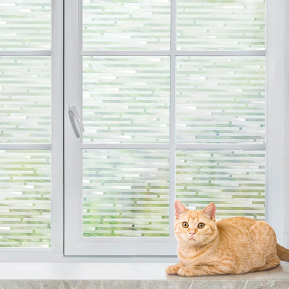 rabbitgoo Reeded Glass Window Privacy Film, Non Adhesive Frosted Glass Window Film, Static Cling, Removable, UV Heat Blocking, Anti-Glare, Decorative for Bathroom Living Room, 17.5 by 78.7 Inches