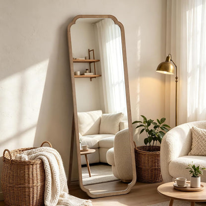 WallBeyond Full Length Mirror Wall Mounted 65"x22", Rustic Wooden Frame Floor Mirror, Large Full Body Mirror for Bedroom, Leaning or Hanging Against Wall, Natural