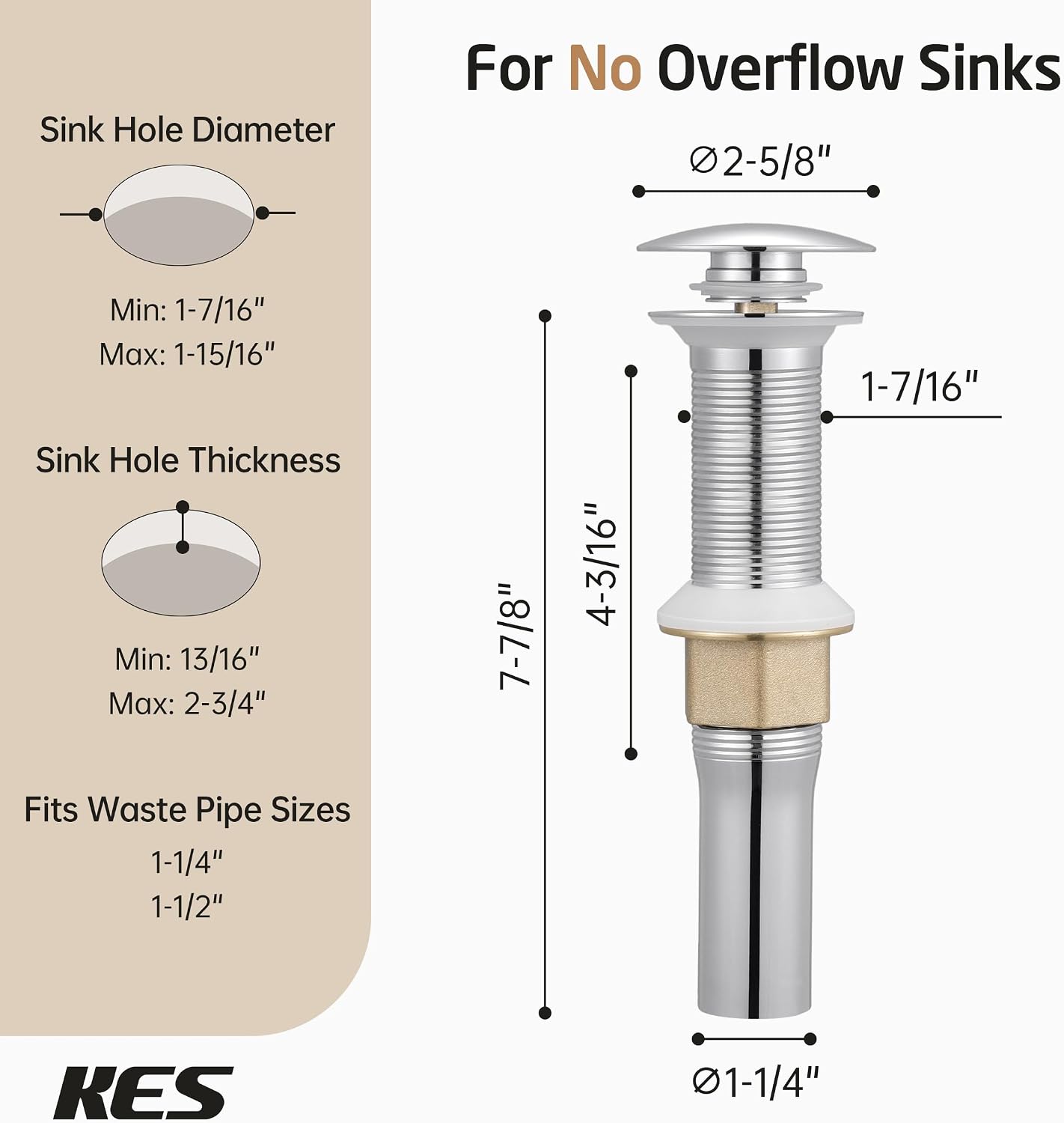 KES All Metal Bathroom Sink Drain with Strainer Basket Hair Catcher Anti Clog Pop Up Drain Stopper for Vanity Vessel Sink with Overflow, Rustproof 18/8 Stainless Steel Polished Chrome S2013A-CH