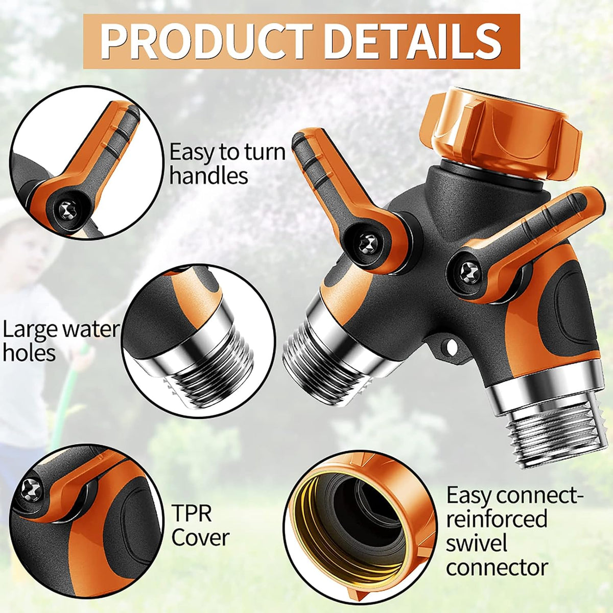 2 Way Garden Hose Y Splitter, 3/4 Inch Heavy Duty Metal Faucet Splitter | 2 Pack 3/4" Garden Hose Splitter Heavy Duty Water Faucet Splitter with Comfortable Rubberized Grip + 6 Extra Rubber Washers