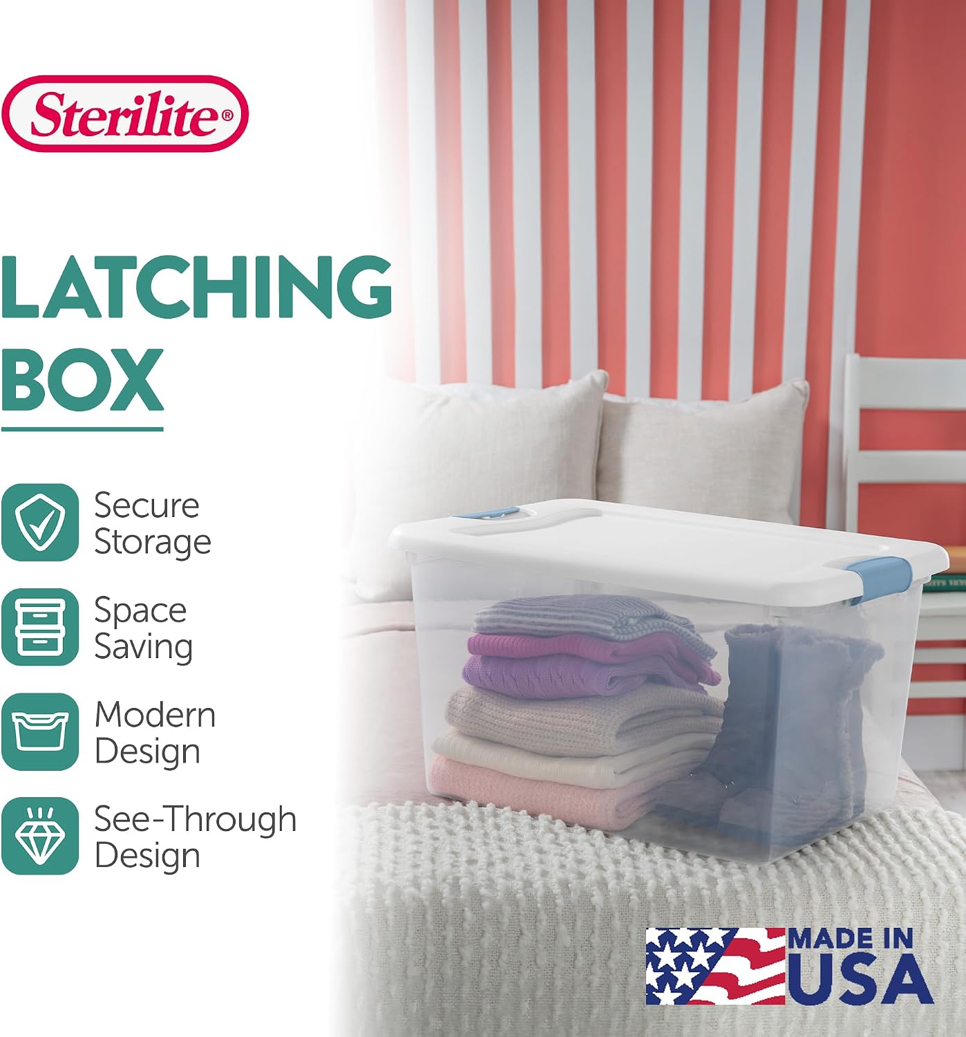 Sterilite 4-Pack 56 Quart Wheeled Latching Box, Underbed Clear Plastic Storage Organizer - Under Bed Rolling Container Bin with Lid and Wheels for Home or Dorm Bedrooms and Closets