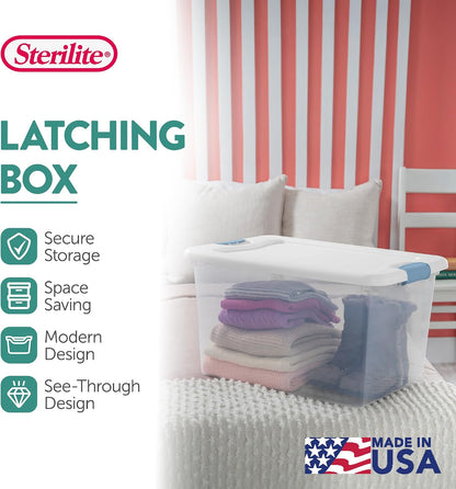 Sterilite 4-Pack 56 Quart Wheeled Latching Box, Underbed Clear Plastic Storage Organizer - Under Bed Rolling Container Bin with Lid and Wheels for Home or Dorm Bedrooms and Closets
