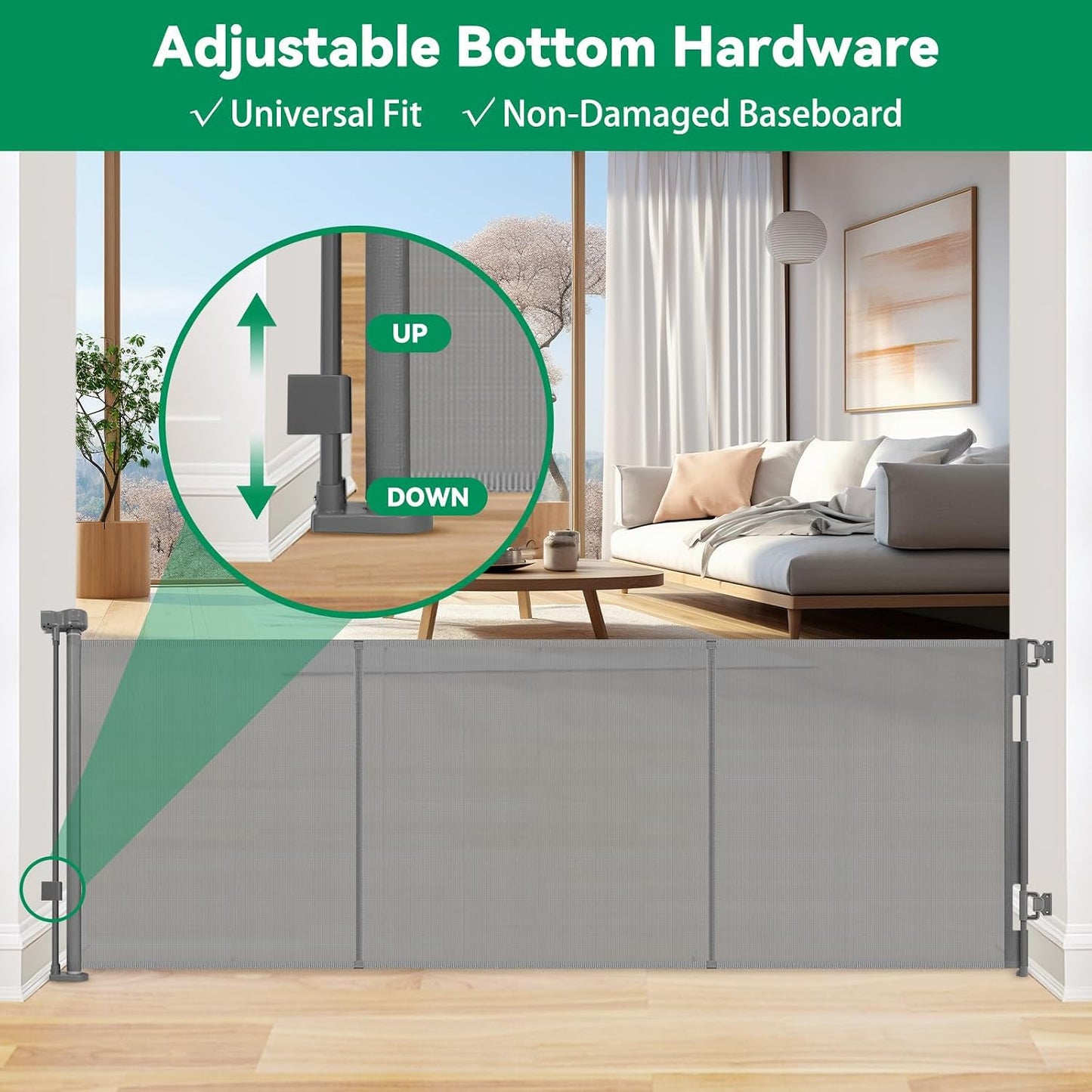 Reinforced 50" Wide Retractable Baby Gates for Doorways, Retractable Dog Gate for Stairs with Support Rods – Prevent Crawling Under, Outdoor Indoor Mesh Baby Gate Retractable Gates for Dogs, White