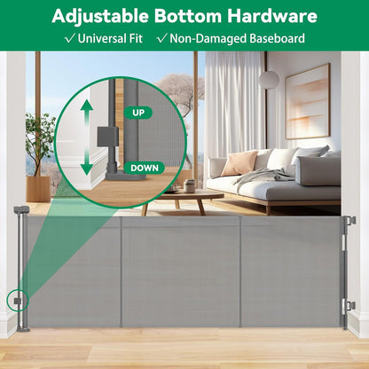 Reinforced 50" Wide Retractable Baby Gates for Doorways, Retractable Dog Gate for Stairs with Support Rods – Prevent Crawling Under, Outdoor Indoor Mesh Baby Gate Retractable Gates for Dogs, White