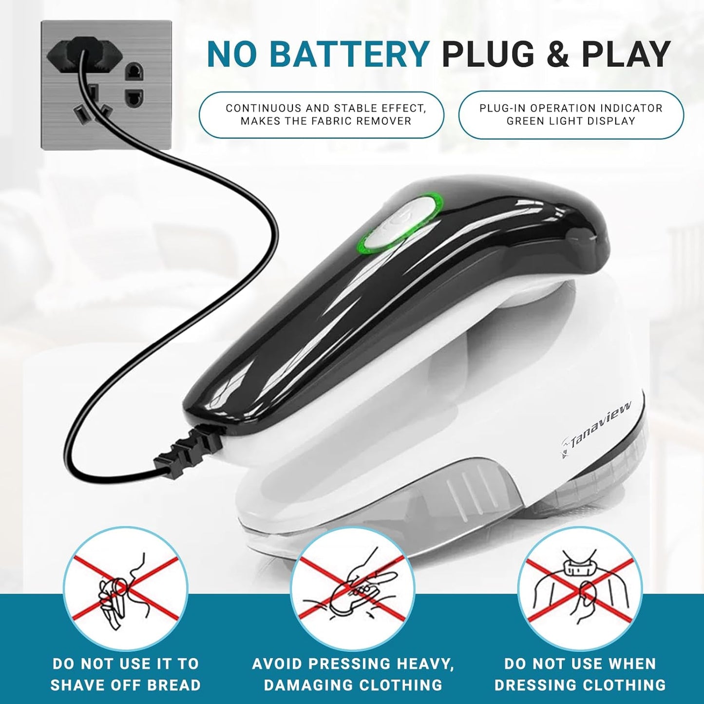 Power Corded Electric Fabric Shaver, No Battery, Pilling & Fuzz Remover for Clothes, Furniture, Couch, Sweaters - 6 Leaf Blades - Portable Defuzzer, Depiller with Stainless-Steel Blades