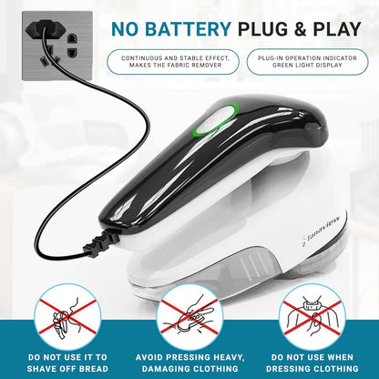 Power Corded Electric Fabric Shaver, No Battery, Pilling & Fuzz Remover for Clothes, Furniture, Couch, Sweaters - 6 Leaf Blades - Portable Defuzzer, Depiller with Stainless-Steel Blades