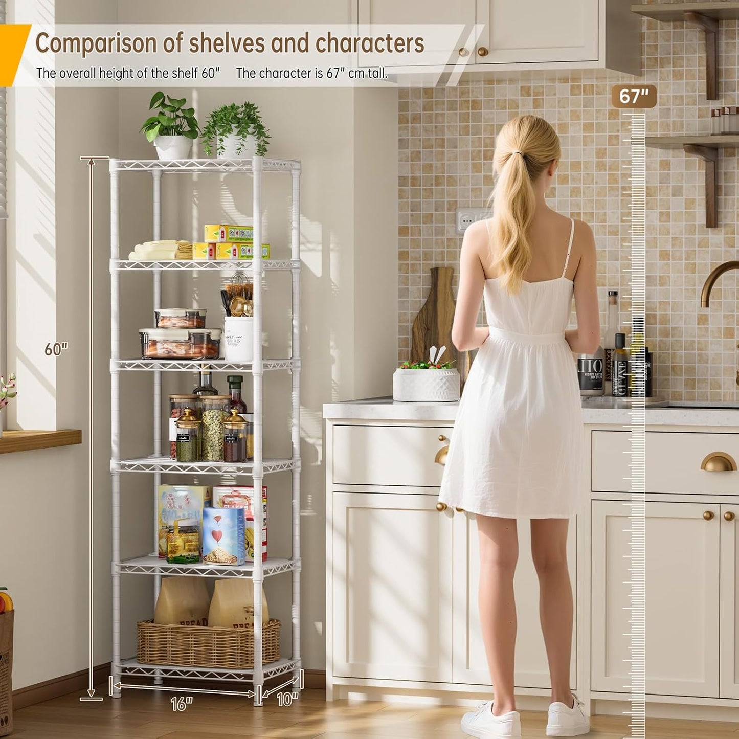 Golpart 4 Tier Adjustable Storage Shelves Metal Utility Shelf Wire Shelving Unit Organizer Rack for Home Kitchen Office Bathroom Pantry Room 12" D x 18" W x 44" H