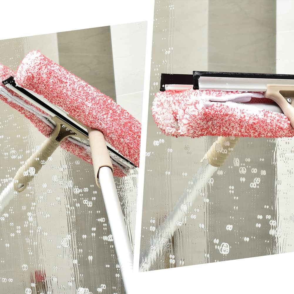 Multi-Purpose 12 inch Window Squeegee with 6.7inch-49.4inch Adjustable Aluminum Pole, Highly Absorbent Microfiber Window Scrubber for Window Cleaning,Car Cleaning.