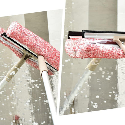 Multi-Purpose 12 inch Window Squeegee with 6.7inch-49.4inch Adjustable Aluminum Pole, Highly Absorbent Microfiber Window Scrubber for Window Cleaning,Car Cleaning.