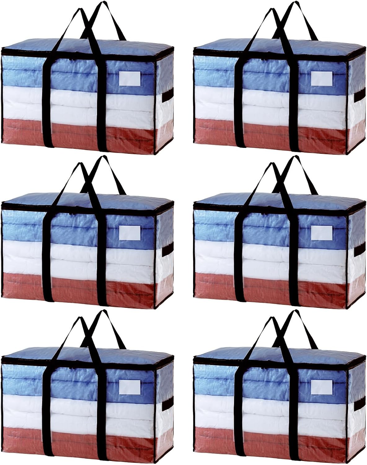 TAILI Extra Large Moving Bags, 4 Pack Blue Heavy Duty Totes For Storage with Visible Window, Wrap Around Handles, Storage Bags for Space Saving, Alternative to Moving Boxes