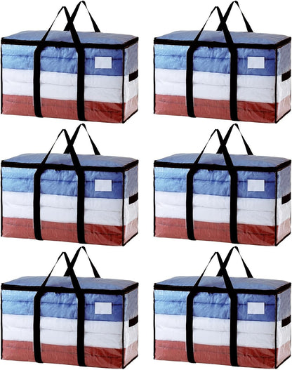 TAILI Extra Large Moving Bags, 4 Pack Blue Heavy Duty Totes For Storage with Visible Window, Wrap Around Handles, Storage Bags for Space Saving, Alternative to Moving Boxes