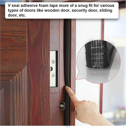 Weather Stripping for Door/Windows X 18 Feet Long, V Shape Adhesive Weather Strip Door Frame/Windows Frame Seal PU Foam Strip Weather Seal Door Insulation Anti Collision Soundproof (Black)