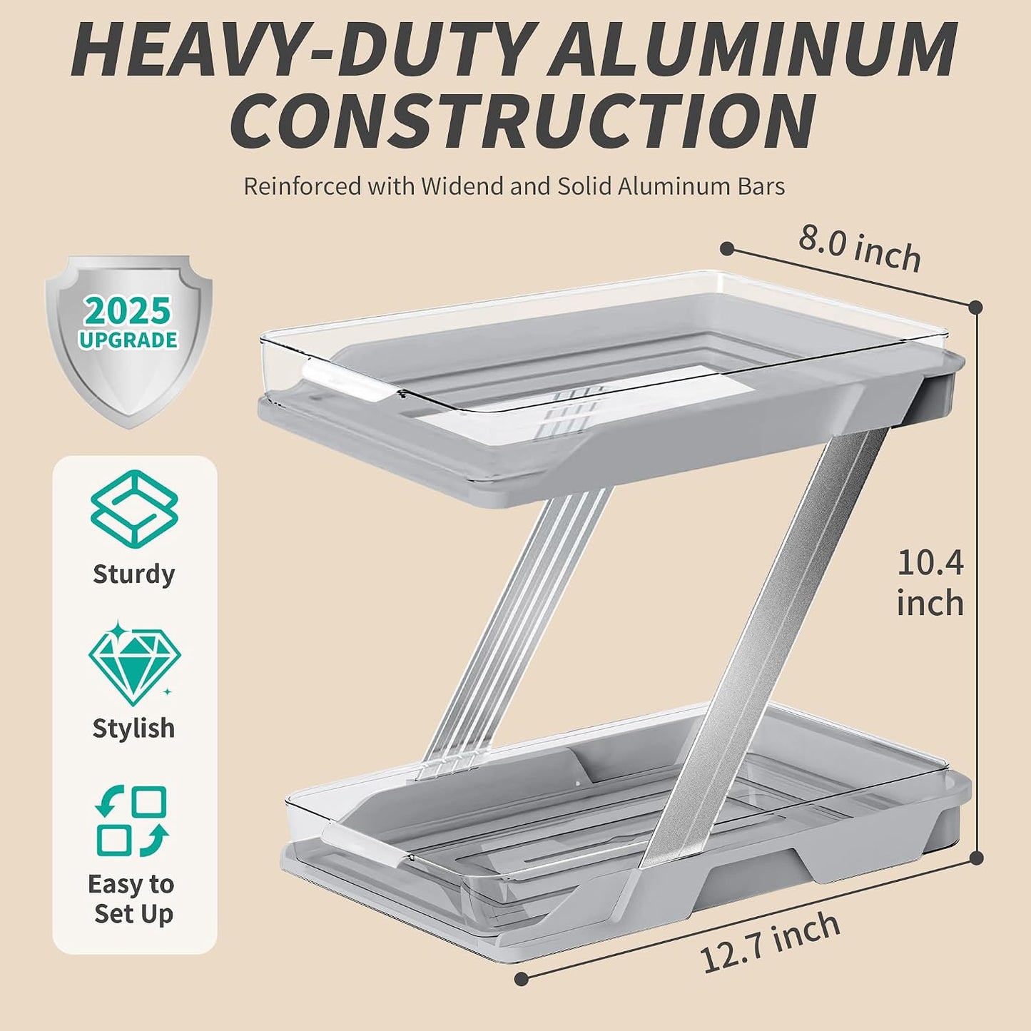 3 Pack Bathroom Organizers and Storage - Multi-Purpose,2-Tier Clear Pull Out Organization for Bathroom,Under Sink,Kitchen,Vanity,Countertop,Cabinet,Pantry & Medicine Cabinet,Grey