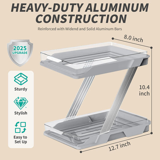 3 Pack Bathroom Organizers and Storage - Multi-Purpose,2-Tier Clear Pull Out Organization for Bathroom,Under Sink,Kitchen,Vanity,Countertop,Cabinet,Pantry & Medicine Cabinet,Grey