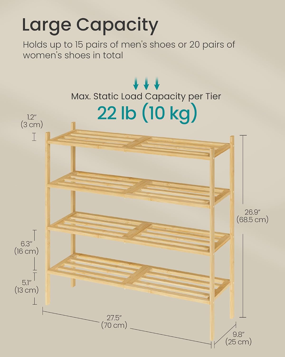 SONGMICS Bamboo Shoe Rack for Closet, Stackable Shoe Oragnizer with Modular Structure, Space-Saving Free Standing Shelf for Entryway Bedroom, 2-Tier, Holds 9-12 Pairs, Natural Color ULBS052YL01