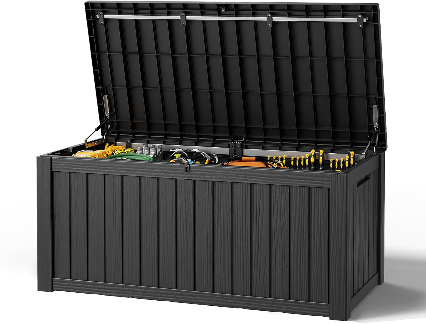 Outdoor Storage Box, Resin Deck Boxes Indoor and outdoor, Waterproof Storage Box Lockable Lid (Black, 85 Gallon)