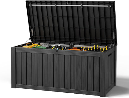 Outdoor Storage Box, Resin Deck Boxes Indoor and outdoor, Waterproof Storage Box Lockable Lid (Black, 85 Gallon)