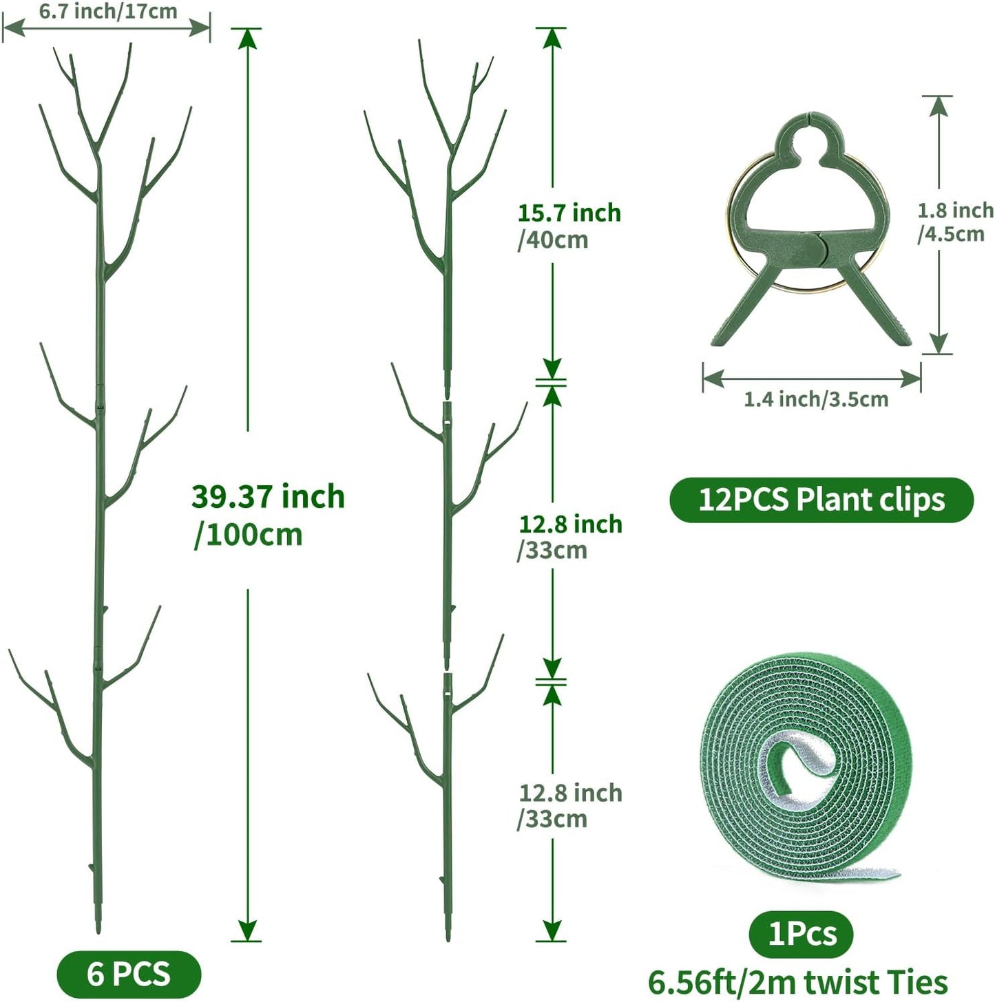 Yhtpouqe 12 Pack Plant Support Stakes, Plant Stakes for Indoor and Outdoor Plants. 39.37inch Plant Sticks with Extension Poles, Plant Clips, Plant Ties for Potted Monstera Plants, Climbing Plants