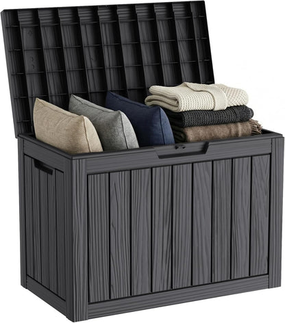 PatioZen 50 Gallon Deck Box Outdoor, Weatherproof Resin Patio Storage Box, Waterproof Outdoor Storage Boxes with Lid Lockable for Cushions, Garden Tools,Grey
