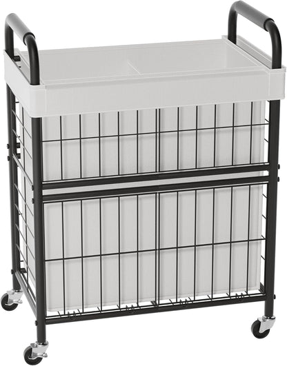 Laundry Hamper 3 Section, 145L Rolling Laundry Sorter Basket with Wheels, 3 Compartment Clothes Organizer Cart, Pull-Out Removable Bags for Laundry Room, Bathroom, Bedroom, White