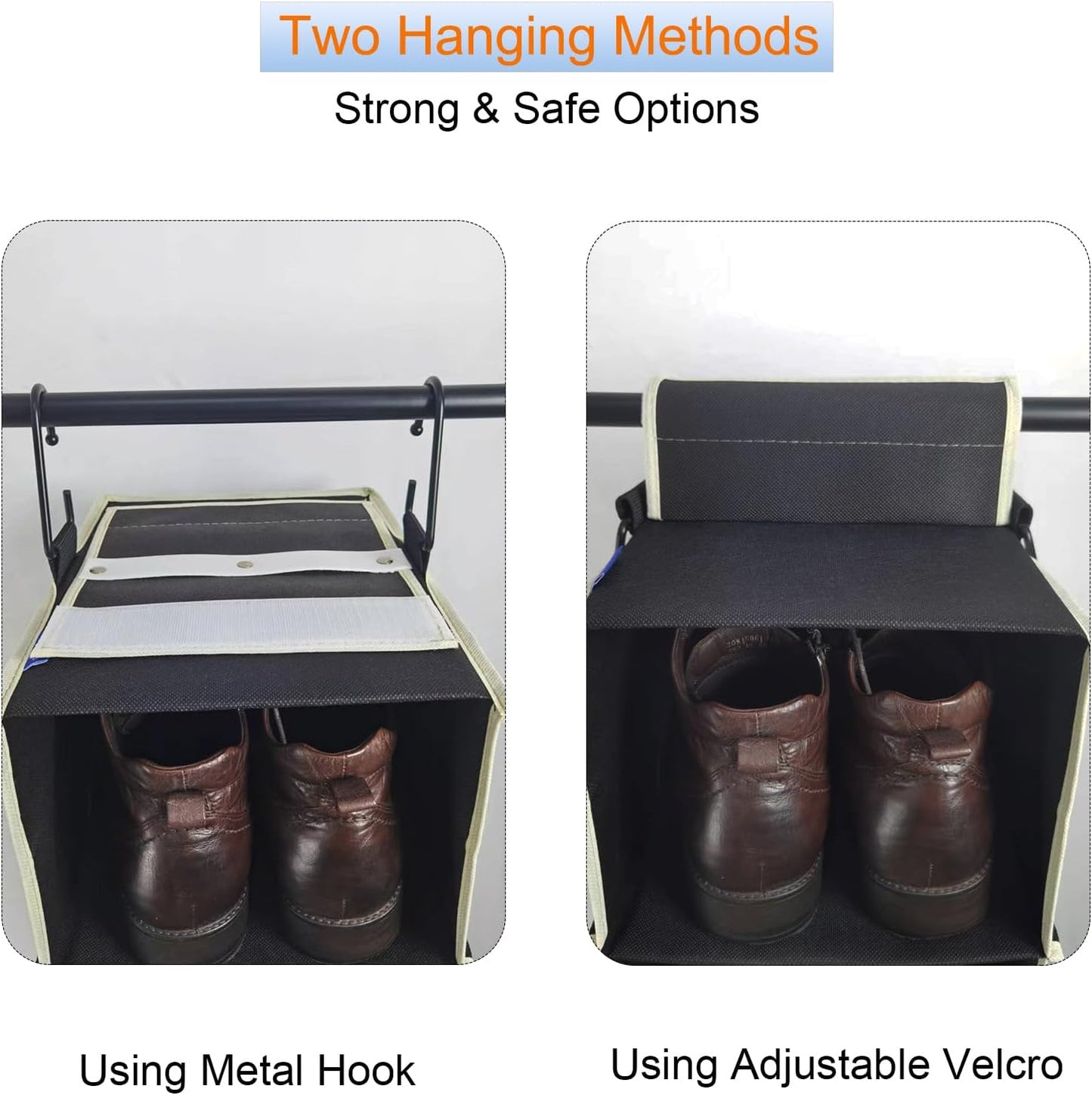 Large-Sized Hanging Shoe Organizer 8-Shelf, Hanging Closet Organizer with 8 Side Pockets, Wider Hanging Shelves for Storage Shoes Clothes 9" W × 11.8" D× 48" H, Grey