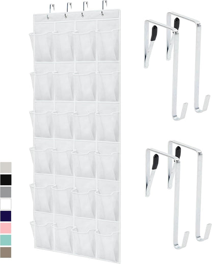 GORILLA GRIP Over the Door Shoe Organizer, 24 Large Breathable Mesh Pockets, Space Saving Hanging Storage Holder, Closet Rack Hanger Holds Up to 40 lbs, Hangs on Closets for Shoes, Accessories, Grey