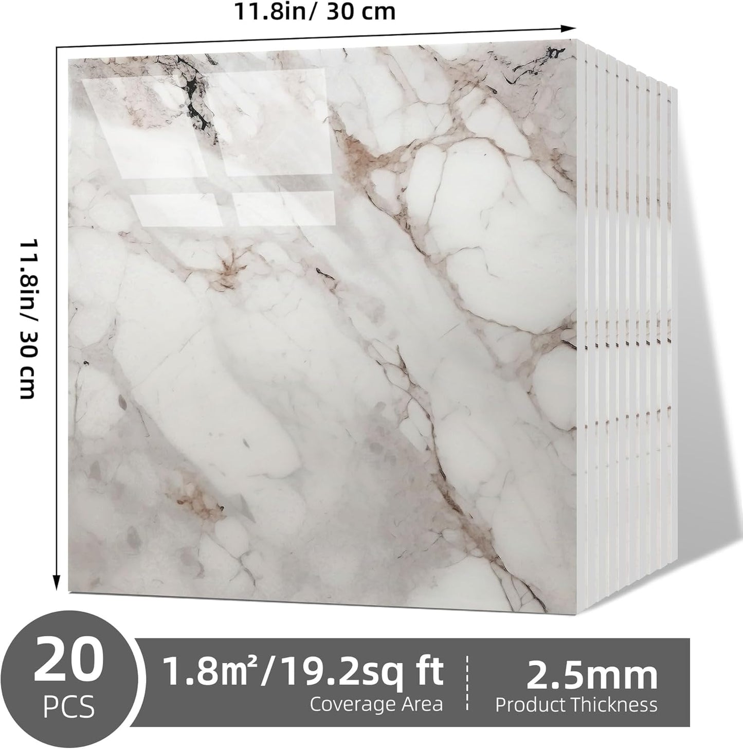 Vieshful 20pcs Peel and Stick Backsplash Tile，12"x12" Self Adhesive Marble Tile for Wall, PVC Waterproof Shower Wall Panels, Back Splash Stick on Tiles for Kitchen Bathroom Living Room (Not Real Tile)