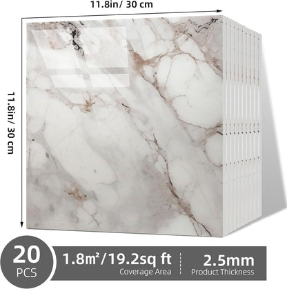 Vieshful 20pcs Peel and Stick Backsplash Tile，12"x12" Self Adhesive Marble Tile for Wall, PVC Waterproof Shower Wall Panels, Back Splash Stick on Tiles for Kitchen Bathroom Living Room (Not Real Tile)