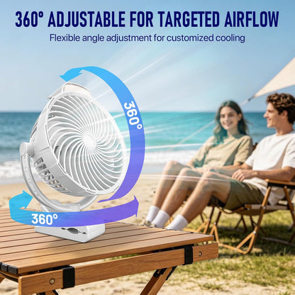 8-Inch Rechargeable Clip on Fan, 10000mAh Portable Camping Fan with LED Light, 9-Speed Ultra Quiet Airflow, 30H Runtime, 360° Rotating Desk Fan for Golf Cart, Bedroom, Office, Dorm, Black
