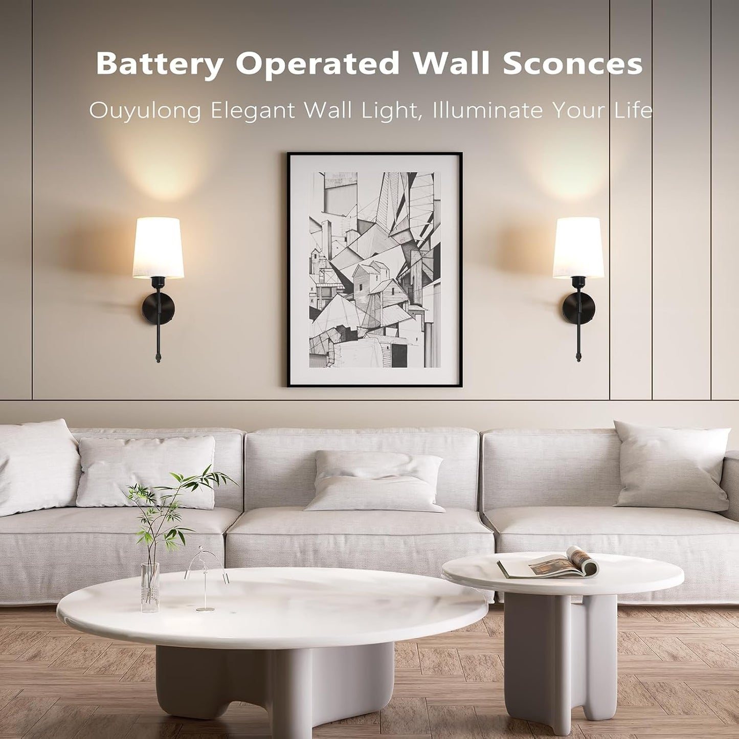 Ouyulong Battery Operated Wall Sconces Set of 2, Wireless Rechargeable Dimmable Wall Light with RGB Bulb and Remote for Bedroom, Living Room, Hallway (Gold)