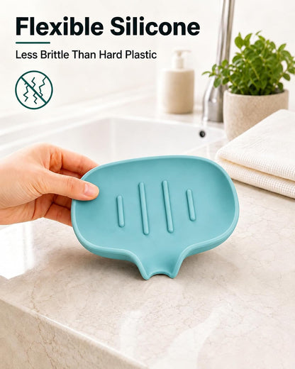 3 Pack Silicone Soap Dish with Drain, Bar Soap Holder for Shower/Bathroom, Self Draining Waterfall Soap Tray/Saver for Kitchen, Keep Soap Dry, Easy to Clean