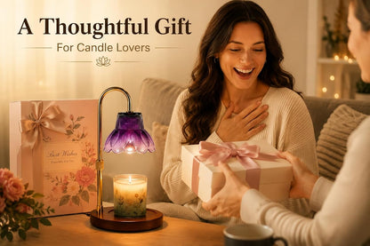 Candle Warmer Lamp with Timer, Dimmer, Vintage Glass Shade | Adjustable height, 2/4/8-hour timer, wood base, 2 bulbs included